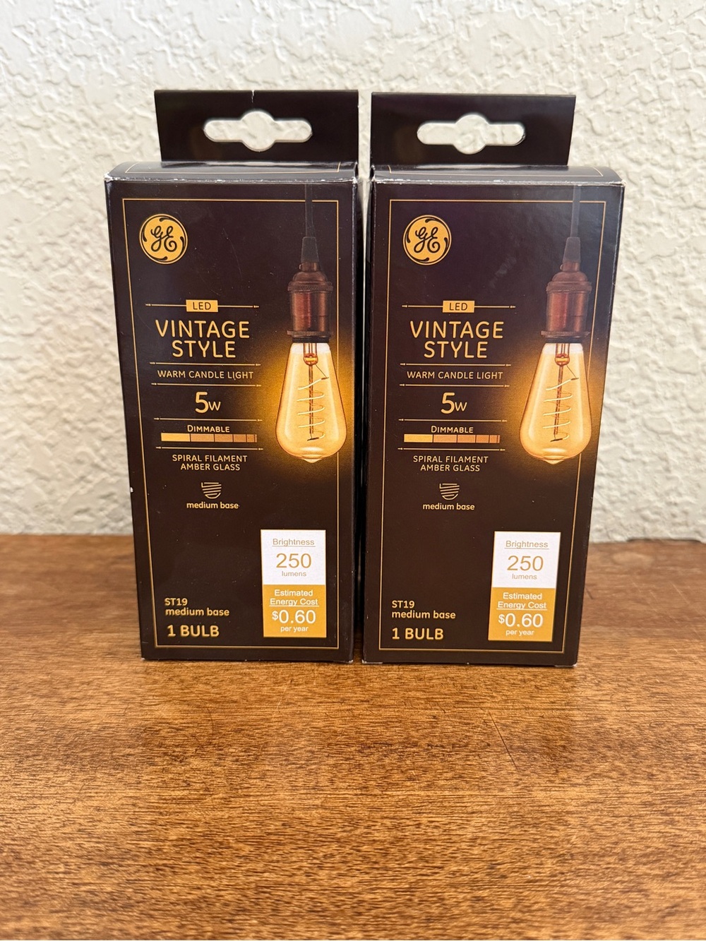 GE Vintage Style ST19 LED Edison Bulbs Amber Spiral Filament 5W Dimmable Lot 2
